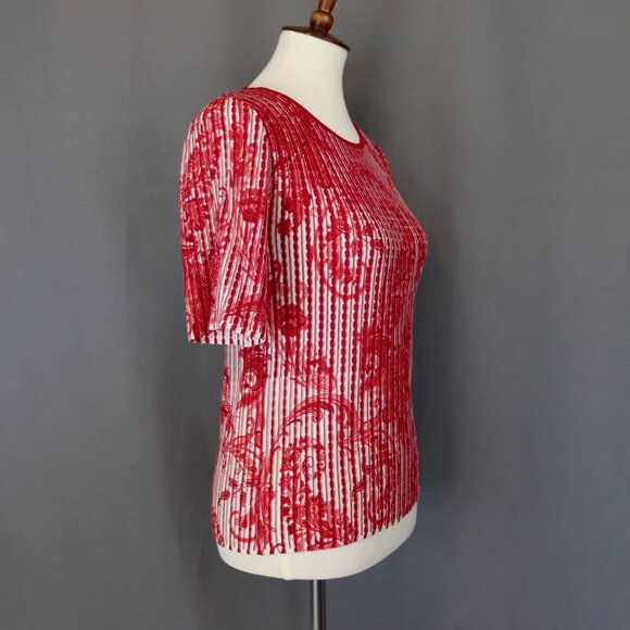 Etro 44 / 8 / Medium Red & White Paisley Short Sleeve Top - Picture 8 of 11